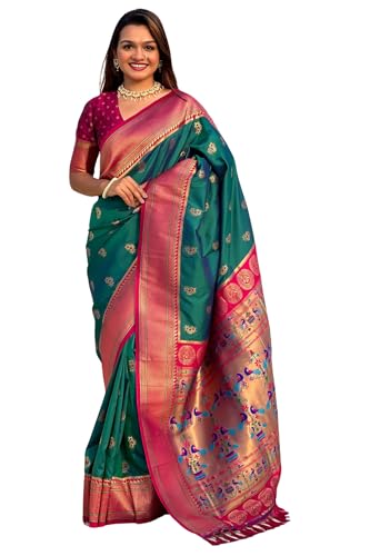 Image of SGF11 Women's Paithani Soft Lichi Silk Kanjivaram Sarees With Blouse Piece