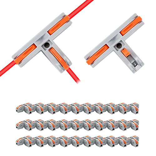 30pcs Compact Wire Conductor Connector，Aigreat Compact Splicing Electrical Connectors Blocks, T-Shape Connectors for Wiring, Quick Terminal Block 112 Lever Wire Nut