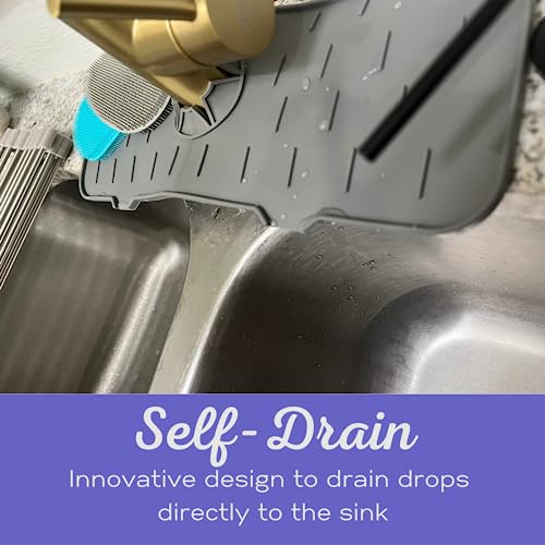 Image of Faucet Mat for Sink - Silicone Scrubber Dish Set, Splash Guard, Food Grade BPA Free Kitchen Scrubber