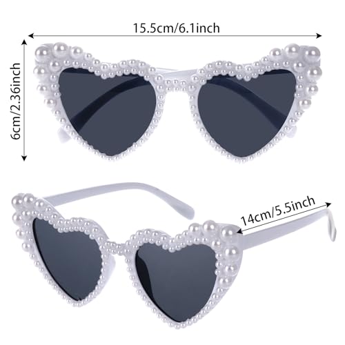 White Heart Shaped Pearl Bride Sunglasses for Women Wedding, Bachelorette Party Sunnies, Engagement Decorations2