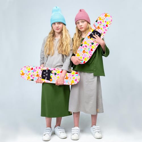 Skateboards for Beginners Kids Boys Girls Teens and Adults, 31 Inch Complete Standard Skateboards with 7-Layer Maple Double Kick Deck Unicorn and Skull Design (Kitten)