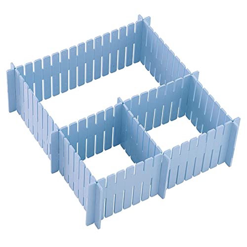 MacroHu 4 Piezas Separadores de Cajones,DIY Organizador Cajones Plástico,Rejilla Ajustable Separadores Cajones para Ropa Interior, Sujetador,Oficina,Calcetines y Accesorios (37 × 7 cm, Azul) Cover