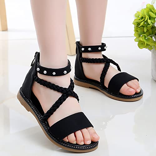 Girls Sandals Princess Shoes Soft Sole Beach Sandals Kids Roman Shoes Rainbow Flip Flops Girls (Black, 31 Little Child)2