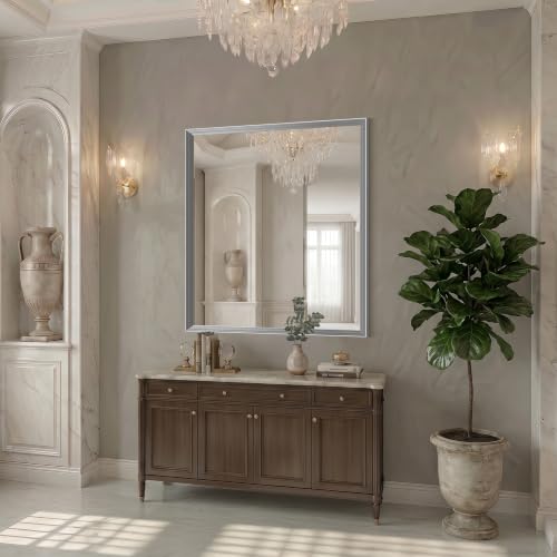 Image of DESBING 36 inchx40 inch Silver Bathroom Mirrors for Over Sink | Tempered Glass, Metal Frame, Rectangle Vanity Wall Mirror for Bathroom, Living Room, Bedroom, Horizontally or Vertically