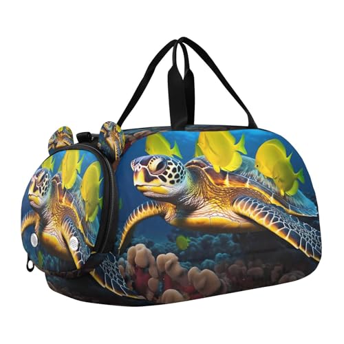 YETTASBIN Sport Travel Duffel Bag for Girls Boys, Sea Turtle Large Waterproof Weekender Overnight Bag, Detachable Shoulder Strap Gym Bag with Shoe Compartment & Wet Pocket