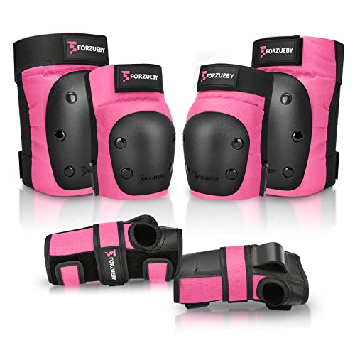 Forzueby Adult/Kids Knee Pads Elbow Pads Wrist Guards 6 in 1 Protective Gear Set for Inline Roller Skating Skateboarding Scooter BMX etc