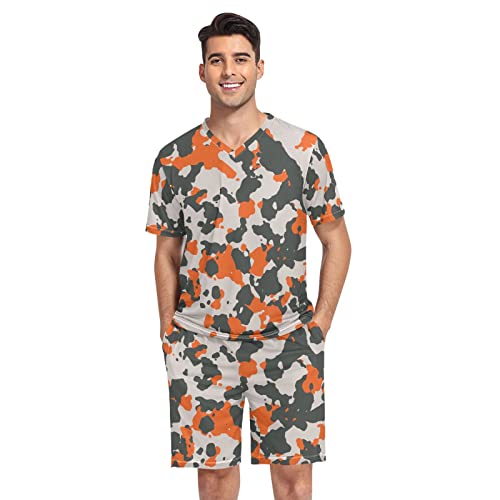 Men Short Pajama Set, 2PCs Sleepwear Top & Bottom PJ Set with Pockets(S-2XL)