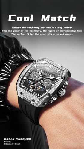 Image of OLEVS Mens Automatic Mechanical Watch Multi-Function Diamond Skeleton Luxury Sapphire Crystal 50M Waterproof Wrist Watch