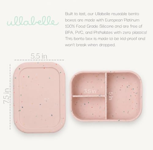 Image of Ullabelle Kids Bento Box, 3-Compartment Leakproof Lunch Container, BPA-Free Snack Box for Toddlers, Dishwasher Safe & Easy to Clean (Pink Confetti)