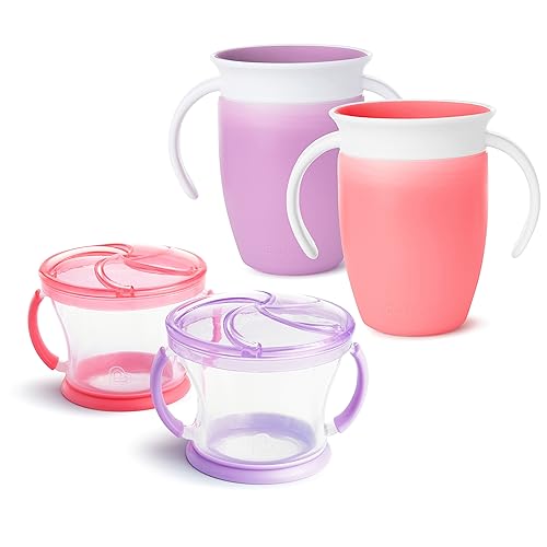 Image of Munchkin® Miracle® 360 Trainer Cup and Snack Catcher, 4 Piece Set, Pink/Purple