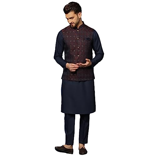 Kurta homme en coton mélangé marron avec veste droite KISAH taille XS