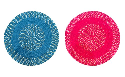 Image of Cotton Round Doormat for Entrance|Handmade Cotton Doormat | Quick Dry, Washable Door Mat for Home, Bathroom & Bedroom - 16 Inch Small (Sky-Pink)
