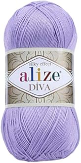 Alize Diva Silk Effect 100% Microfiber Acrylic Yarn 1 Ball skeins 100gr 383yds Color (158 - Lavander)