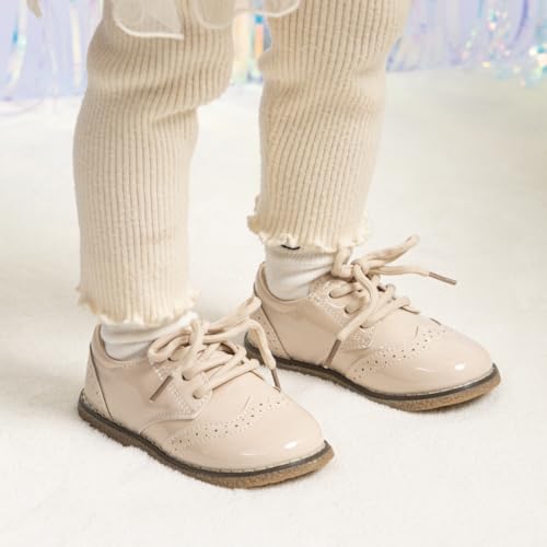 Image of Kannior Boys Girls Oxford PU Leather Shoes Little Kid Wedding Dress Shoes Toddler Lace Up Non-Slip Texture Sole Loafer Flats Classic School Uniform Walking Shoes