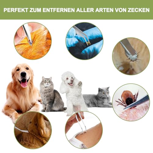 Nepfaivy Zeckenzange für Hunde Katze Mensch - 2er Set Zeckenhaken Zeckenpinzetten Metall für Kinder und Haustier, Einfacher und Sicherer Zeckenentferner Set für Zecken Jeder Größe