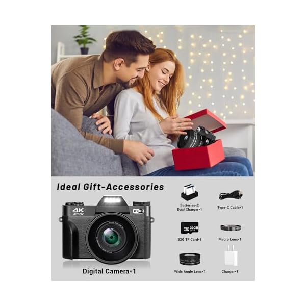 2024 Upgrade VJIANGER Digital Camera for Photography 4K 56MP Vlogging Camera for YouTube with WiFi, 180° Flip Screen, 16X Digital Zoom, 52mm Lens, 2 Batteries, 32GB Micro SD Card(Black) - Image 3