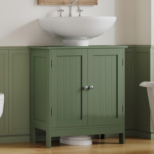 Image of TEENFON Pedestal Sink Storage Cabinet, Under Sink Cabinet with 2 Doors & Shelf, Under Bathroom Sink Cabinet, Pedestal Sink Storage for Bathroom, Green