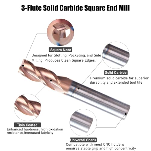 Image of NZ 3 Flute 3 /4 inch Carbide Square End Mill TiSiN Coated for Aluminum Copper Alloys CNC Milling Router Bits
