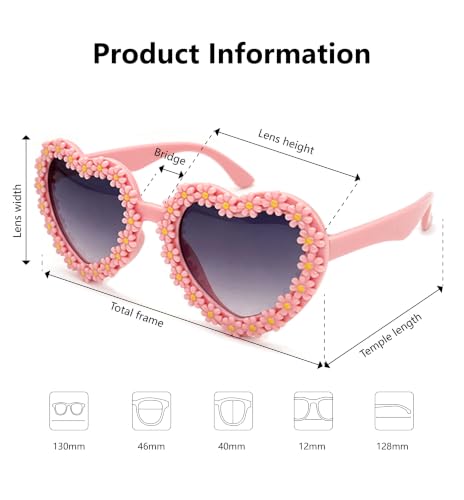 Image of Kids Heart Shaped Valentines Day Cute Flower Sunglasses for Toddler Girls Age 3-10 Outdoor Beach Eyewear UV400