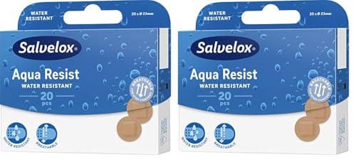 Salvelox ® | Aqua Resist Spot | Apositos redondos resistentes a la suciedad y al agua que permiten la transpiración de la piel | Buena adherencia flexible | 20 Unidades (Paquete de 2)