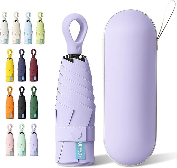 Ozoy umbrella for women,Travel - Mini Folding Compact with Case, 6 Ribs Lightweight Portable Small Sun&Rain Pocket Umbrella for Girls and Women