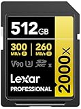 Lexar 512 GB professionelle 2000x SDXC-Speicherkarte, UHS-II, C10, U3, V...
