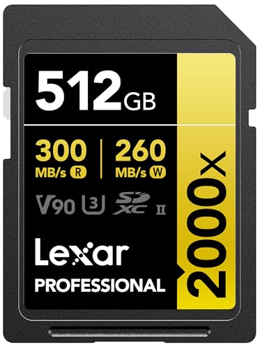 Image of Lexar 512GB Professional 2000x SDXC Memory Card, UHS-II, C10, U3, V90, Full-HD & 8K Video, Up to 300MB /s Read, for DSLR, Cinema-Quality Video Cameras (LSD2000512G-RNNNU)