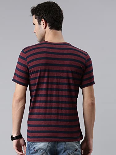 Image of F A S O Men's T-Shirt - Super Soft Combed Cotton Rich Fabric Sporty Striped Design Customized Comfort Fit