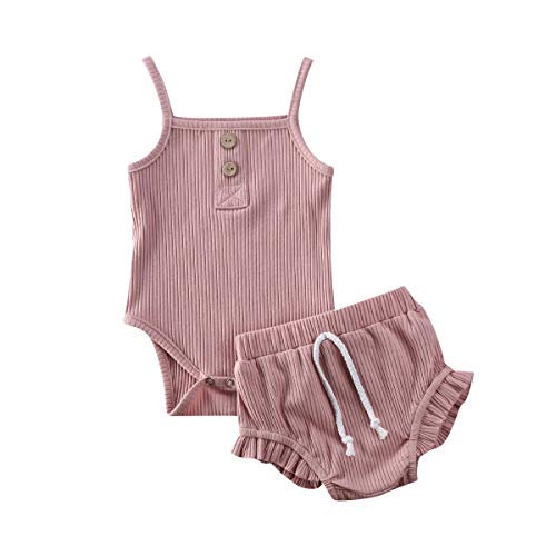 Image of CIYCUIT Newborn Baby Girl Summer Clothes Ruffle Sleeveless Ribbed Top Bloomers Shorts Set