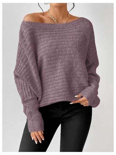 SOLY HUX Women's Sweater Boat Neck Dolman Long Sleeve Casual Loose Pullover Tops3