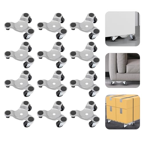12PCs Furniture Moving Dolly Set, 3 Wheel 360° Rotatable Iron Tri Dolly Furniture Mover Pro Set Flexible Mobility Furniture Lifter Mover Tool Set Triangle Swivel Caster, Maximum Load: 300kg/661lbs