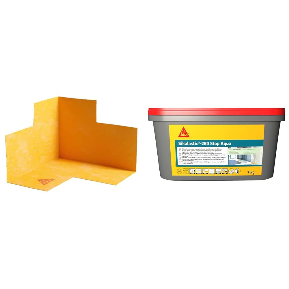 SIKA, Cinta Sellante Impermeable para Puentear Fisuras, Interior y Exterior, 25 m + SIKA, Membrana Impermeabilizante, Gris Claro, Lista al Uso para Aplicar en Baños y Duchas, 7 kg
