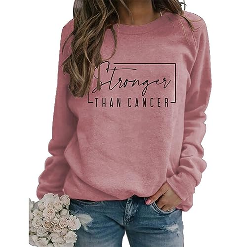 Enviarbrillo Stronger Than Cancer Sweatshirt Breast Cancer Awareness Shirts For Women Cancer Survivor Shirt Cancer Survivor Shirt Stronger Than Cancer Crewneck Pullover Sweats Hoodie Rose Pink