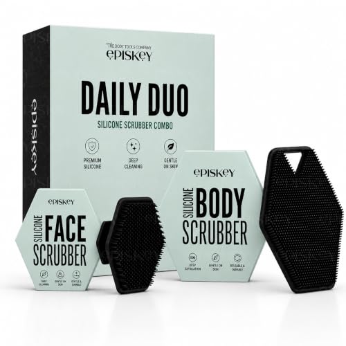 Image of Episkey Daily Duo Silicone Face & Body Scrubber Combo | Premium Soft Silicone Exfoliating Scrubbers for Deep Cleansing, Dead Skin Removal & Gentle Massage | Reusable, Hygienic, Quick Dry | 2-Piece Set (Face + Body)