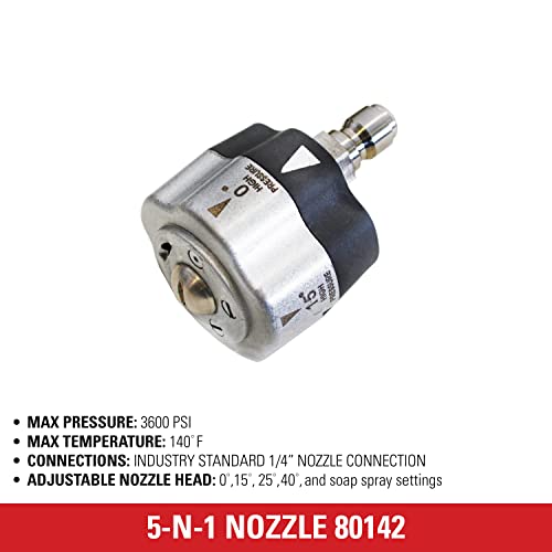 Image of Simpson 3600 PSI 5-in-1 Quick Connect Pressure Washer Nozzle, 80142 | No More Swapping Nozzles, 5 Spray Patterns (0, 15, 25, 40, Soap) In One Nozzle, Use With Gas & Electric Pressure Washers