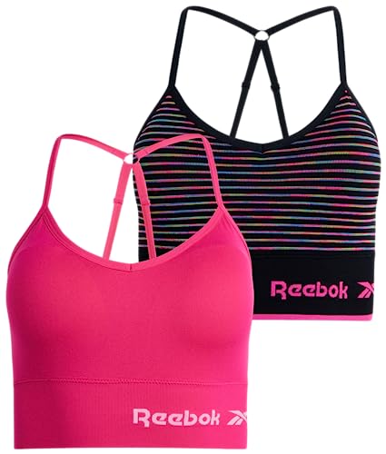 Reebok Women's Everyday Bra - 2 Pack Lightweight Stretch Performance Longline Cami Bralette - Seamless Bras for Women (S-XL)