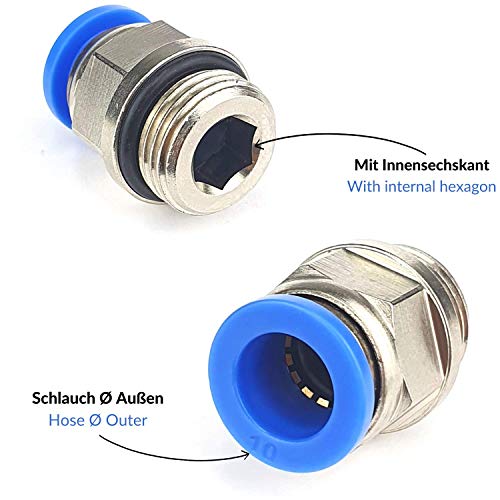 5 Stück Steckverschraubung Pneumatik Steckverbinder Schnellsteckverbinder Push In (G 1/4 x 8mm) zylindrisch