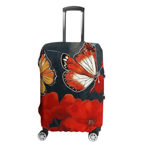 Red Flowers And Butterflies Luggage Cover, Washable Elastic Suitcase Cover Protector Fit 18-32 Inch Luggage