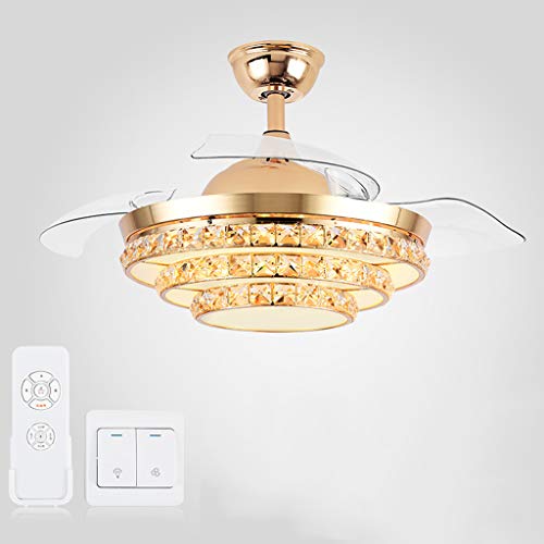 Lámpara de araña de cristal de lujo con ventilador silencioso oculto ajustable de 3 etapas, ideal para iluminación de dormitorio y sala de estar