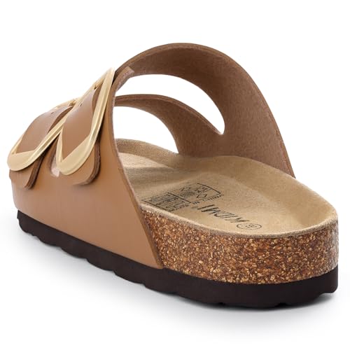Image of KIDMI Women's Cork Footbed Slide Sandals Comfortable Arch Support Outdoor Sandal with Big Adjustable Buckle for Summer