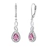Dazzlingrock Collection 7x5mm Pear Lab Created Pink Sapphire & Round White Diamond Classic Halo Swirl Lever Back Dangle Earrings for Women in 925 Sterling Silver