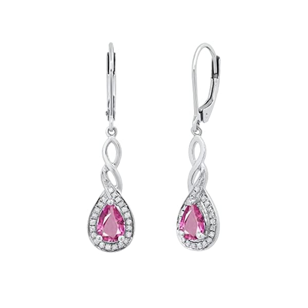 Dazzlingrock Collection 7x5mm Pear Lab Created Pink Sapphire & Round White Diamond Classic Halo Swirl Lever Back Dangle Earrings for Women in 925 Sterling Silver