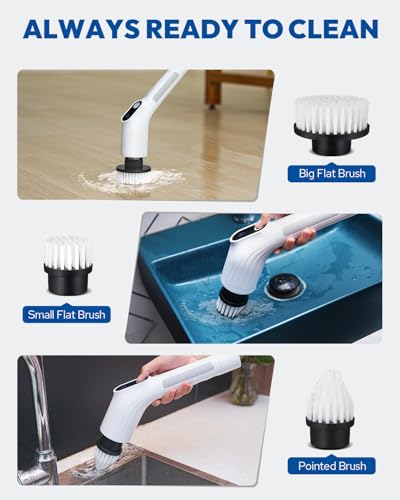Brosse de nettoyage sans fil rotative à manche extensible et 2 vitesses