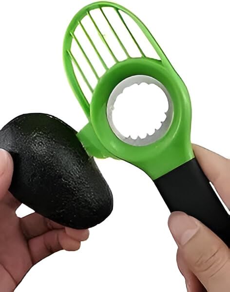 Sprint4deals Avocado Slicer 3-in-1 Tool – Stainless Steel Cutter, Pitter, Corer with Non-Slip Grip Handle – Multifunctional Avocado Seed Remover Cutter for Fruit & Kitchen Use (Green)