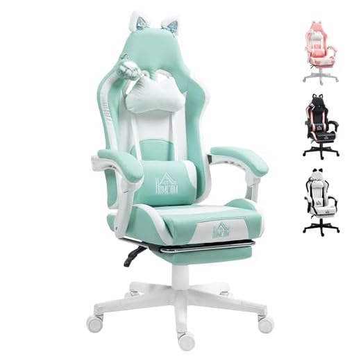 HOMCOM Silla Gaming con Orejas Silla Gamer Reclinable con Altura Ajustable Reposapiés Retráctil Soporte Lumbar y Reposacabezas Desmontable Silla para Oficina Estudio Azul Claro