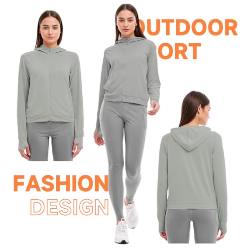 Image of SANNIDHI Women's UV Protection Sun Screen Jacket, 50+ Sun Protection Jacket Lightweight Long Sleeve Sunscreen Clothing Hoodie with Pocket for Outdoor Hiking