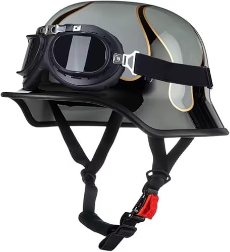 VVPEC Casco de Motocicleta Vintage Homologado ECEDOT Cuero Casco Moto Vintage con Gafas,Cascos Jet Retro,Cascos Moto Hombre,Casco Aleman Moto para Crucero Chopper Ciclomoter(8,2XL(63~64CM))