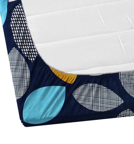 Image of DECORUM Glace Cotton Fitted 1 Bedsheet King Size (72 inchx78 inch) | All Around Elastic | Cotton Feel | 2 Pillow Covers (17 inchx27 inch) | Fits Up to 8 inch Mattress | 200-220 TC | Printed Double Bed Sheet Set