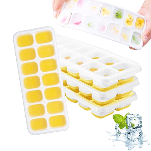 Phantasy® Lot de 4 bacs à glaçons en silicone avec couvercle - Peu encombrant et empilable - Pour congeler la bouillie de bébé, boissons réfrigérées, orange