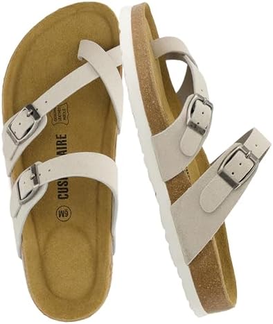 CUSHIONAIRE Luna Sandals for Women, Cork Footbed Womens Sandals for Summer Comfort with Adjustable Straps, Wide Width Available